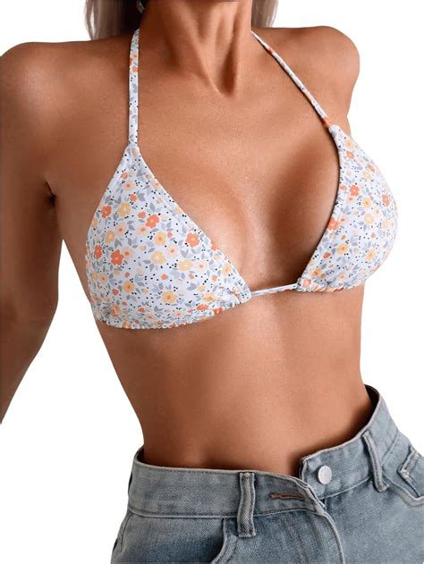 Amazon Shenhe Women S Textured Halter String Triangle Bikini Swimsuit Bathing Suit Tops