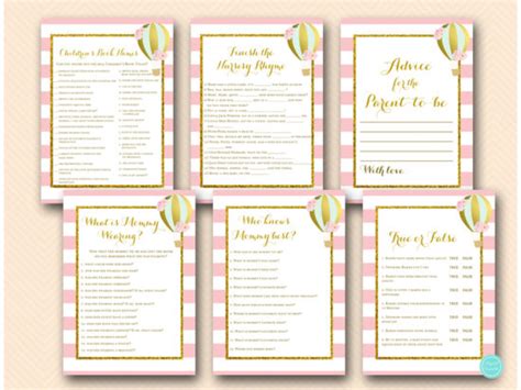 Pink And Gold Hot Air Balloon Baby Shower Games Printabell Express