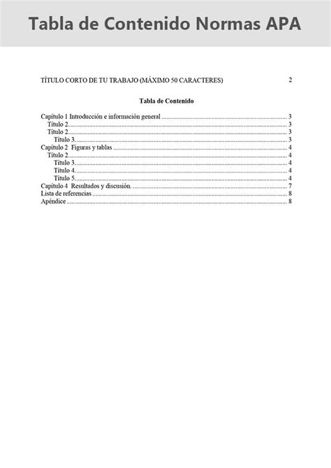 Ejemplo De Una Tabla De Contenido Con Normas Apa Ejemplo Sencillo Images