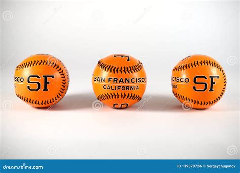 Orange Baseball Balls With San Francisco And California Logos Stock