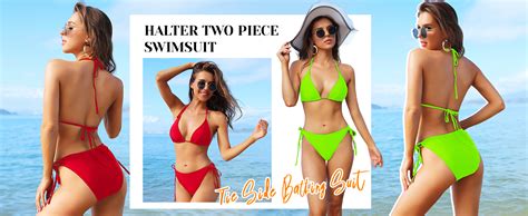 Amazon Tempt Me Women Black Triangle Bikini Sets Halter Two Piece Sexy Swimsuit String Tie