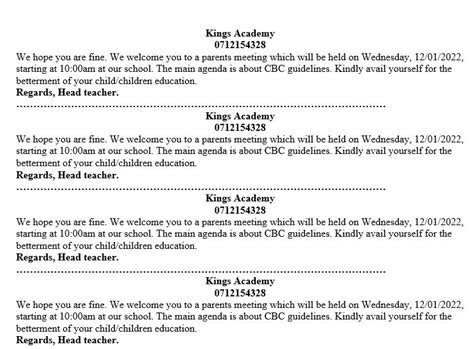 Sample Of Parents Meeting Invitation
