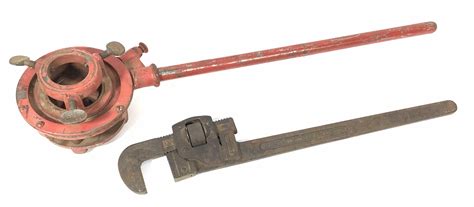 Lot Large Pipe Threader And Pipe Wrench