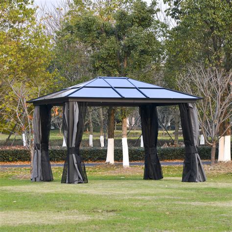 Outsunny Patio Garden Pc Board Aluminium Hardtop Gazebo With Curtains