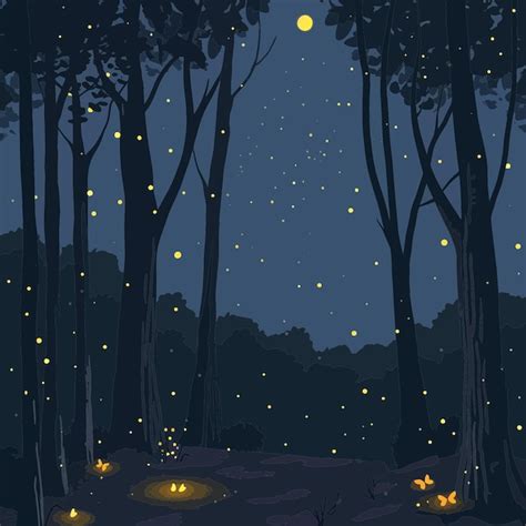 Premium Vector Forest With Fireflies 2