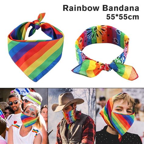 2PCS Festival Rainbow Bandanas Unisex Scarf Gay Pride Striped Color Hair Band Gay Parade