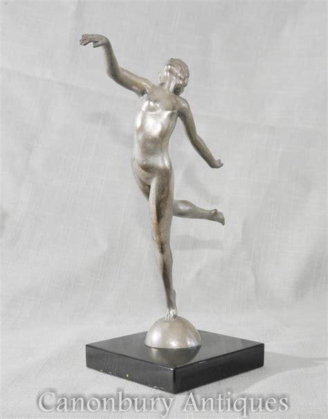 Art Deco Bronze Graceful Dancer Statue Semi Naked Figurine