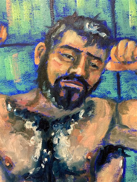Gay Male Interest Nude Bear Sudz Man Art Oil Portrait Painting By Dan Green Etsy