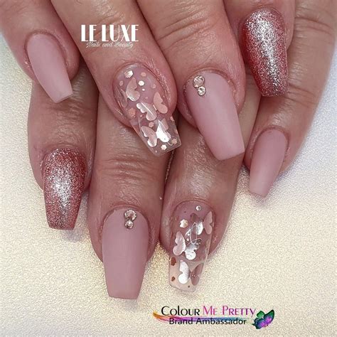 Nude Butterfly Glitter Nails Rose Gold Nails Glitter Gold Nails Rose Gold Nails Design