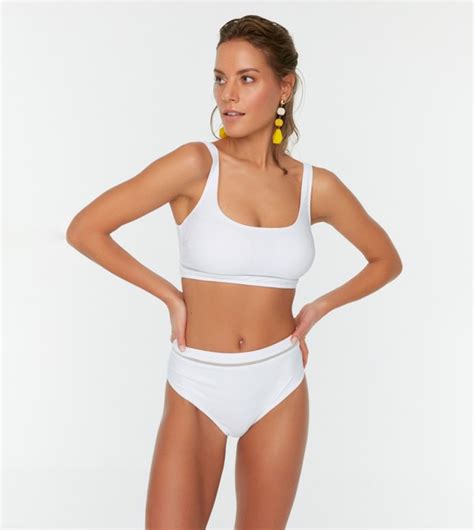 Buy Trendyol Mesh Detailed High Waist Bikini Brief In White Thstreet Qatar