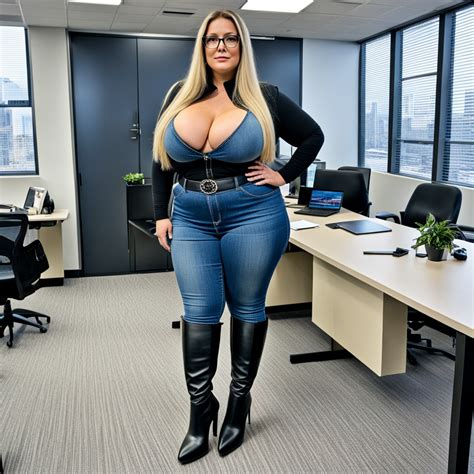 Fat Bbw Woman In Office With Very Slim Jeans And Her Huge T By