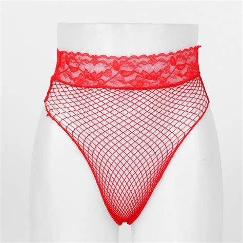 YIZYIF Femme Slip Transaprent Sexy String Résille Culotte Dentelle Bikini Taille Basse Rouge