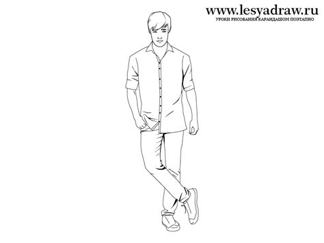 Рисунок человека в полный рост в одежде карандашом