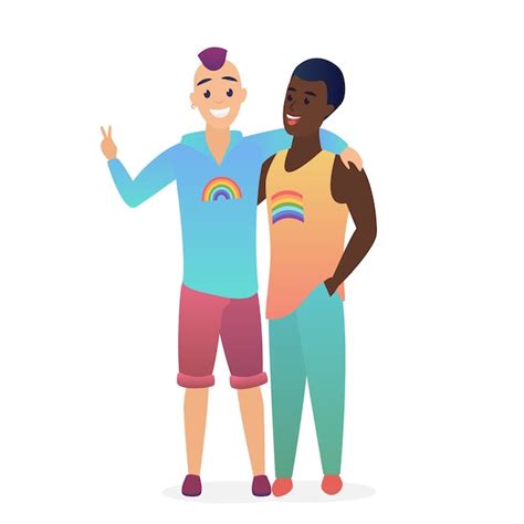Premium Vector Vector Happy Gay Couple Posing And Hugging Together Two Men Gays Getting Married