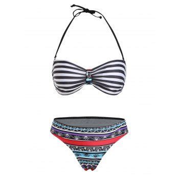 Off Sexy Halter Neck Ethnic Print Striped Women S Bikini Set In Colormix Dresslily