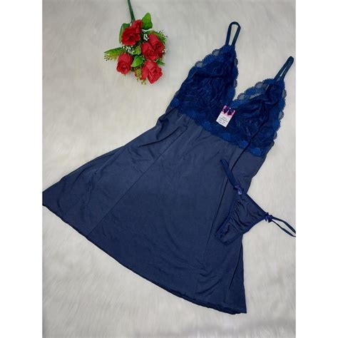 Camisola Marinho Isa Lingerie Sem Bojo Calcinha Fio Dental Lingerie Sexys Shopee Brasil