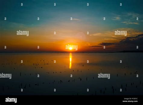 Zakan On The Background Of A Quiet Sea The Smooth Surface Of The Water