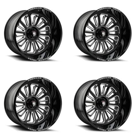 Set 4 22 American Truxx Butcher 22x12 Black Milled 6x135 Wheels 51mm