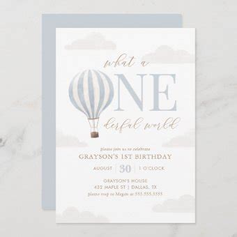 Onederful World Hot Air Balloon 1st Birthday Invitation Zazzle