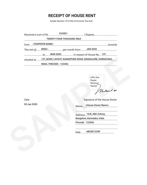 Rent receipt format for income tax exemption 2025