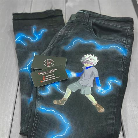 Killua Zoldyck Jeans In 2022 Custom Jeans Diy Retro Shirt Design