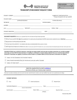 Fillable Online Transcript Parchment Request Form May 2021 Fax Email