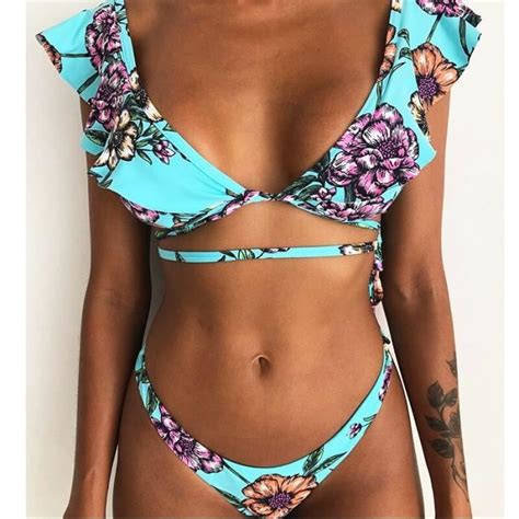 MAILLOT DE BAIN Plage Bikini femme Sexy avant à lacets cravate sans bretelles léopard