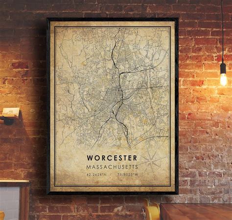 Worcester Map Print Canvas - Worcester Map - Massachusetts Map Art