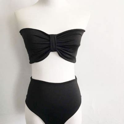 High Waist Black Strapless Bow Two Piece Bikini On Luulla