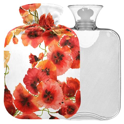 Naanle Watercolor Poppy Seed Flowers Heat Bottle L Hot Water Bottle For Back Pain Relief