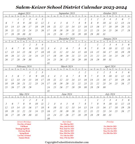 Salem-Keizer School District, Oregon Calendar Holidays 2023-2024 School ...