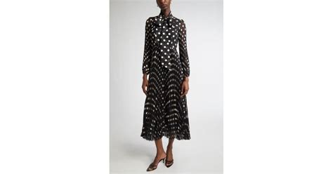 Zimmermann Polka Dot Pleated Midi Dress With Removable Pussy Bow In Black Lyst