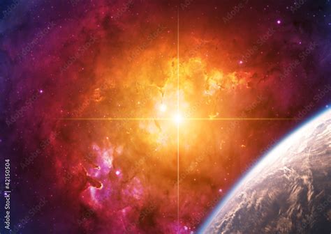 Illustrazione Stock Giant Supernova with Planet Earth | Adobe Stock