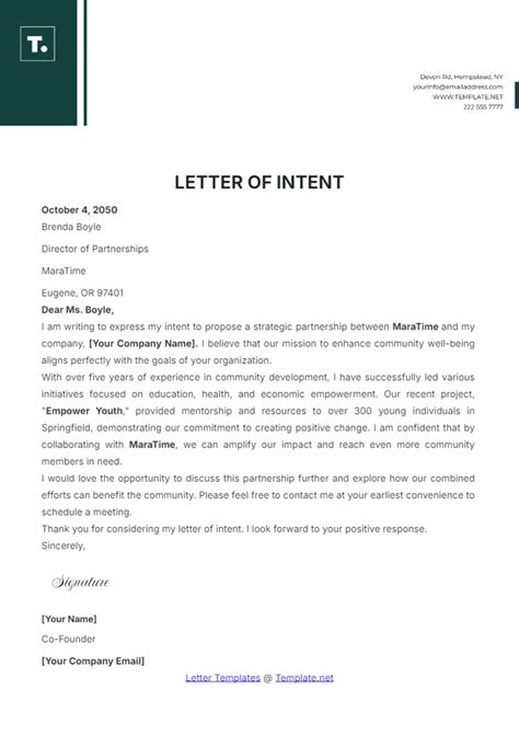 Free Letter Of Intent Templates Editable And Printable