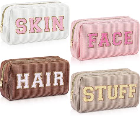 Amazon Y Tvei Preppy Patch Face Letter Cosmetic Toiletry Bag Pu