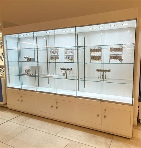 Wide Glass Display Cabinet With Lockable Storage And Led Lights