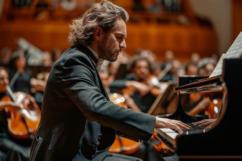 Premium Photo Closeup Of Pianist Playing Piano With Orchestra