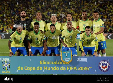 Brazil's starting players pose for a photo prior to a World Cup 2026 ...