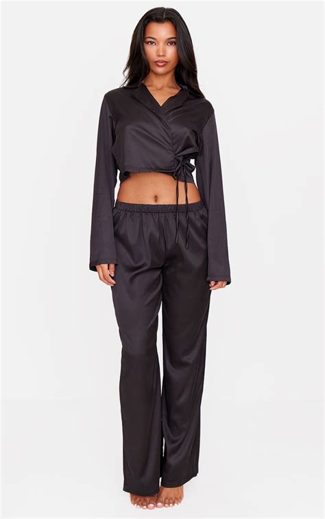 Ensemble De Pyjama Pantalon Long Et Top Cache coeur Court É Noir Lingerie Pyjamas PLT FR