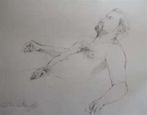 Original Pencil Life Drawing Male Nude In A Reclining Pose Upper Body