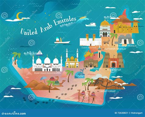 UAE Travel Concept Map Cartoon Vector | CartoonDealer.com #72630821