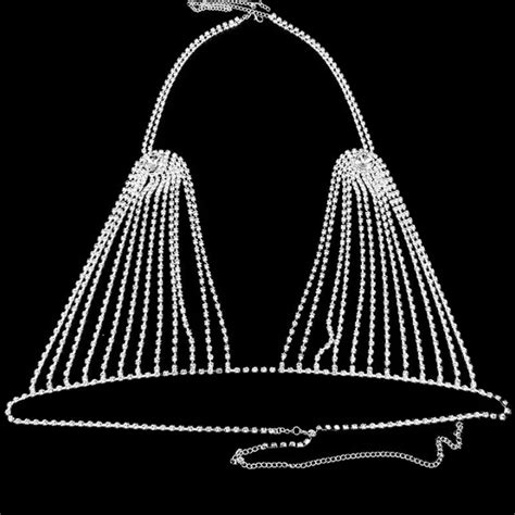 Hot Sexy Hollow Rhinestone Bra And Thong Panties For Women Charm Bikinis Crystal Body Chain