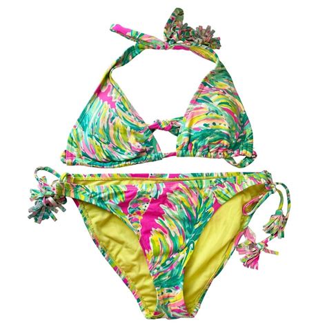 Lilly Pulitzer Guava Tall Bikini Set Pink Green Lea Gem