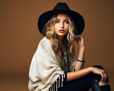 Premium Ai Image Stylish European Brunette Woman Posing