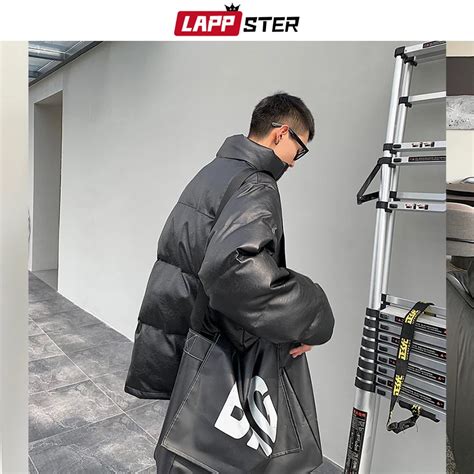 LAPPSTER PU черная уличная зимняя куртка для мужчин мужские корейские ...
