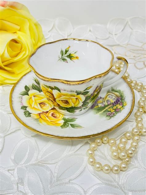 Queen S Rosina China Cottage And Yellow Rose Teacup And Saucer Etsy