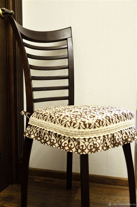 Чехол подушка сидушка на стул со спинкой,лен,кружево,коричневый ...