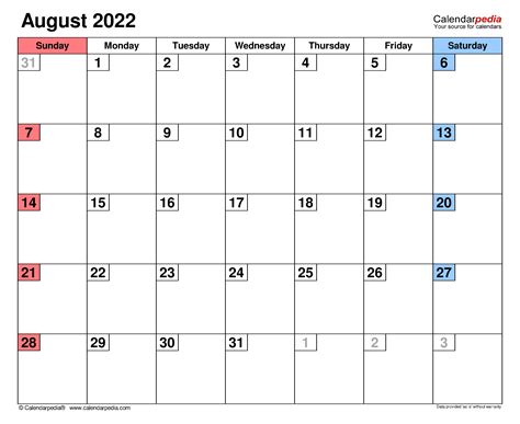 August 2022 calendar