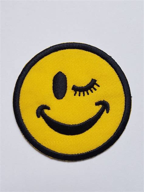 Smiley Face Wink Winking Emoji Patch Iron On Embroidered Patch Cm