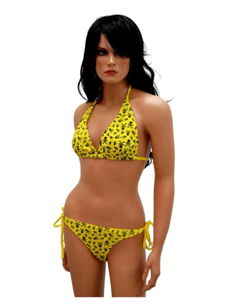 Bikini mit Totenköpfe in gelb Der Bikini mit Tote